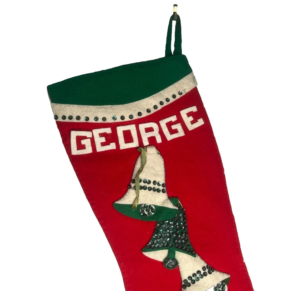 Vintage Bucilla Wool Felt Christmas Stocking GEORGE